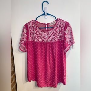 Impressions Boutique Pink Blouse with Fringe Sleeves